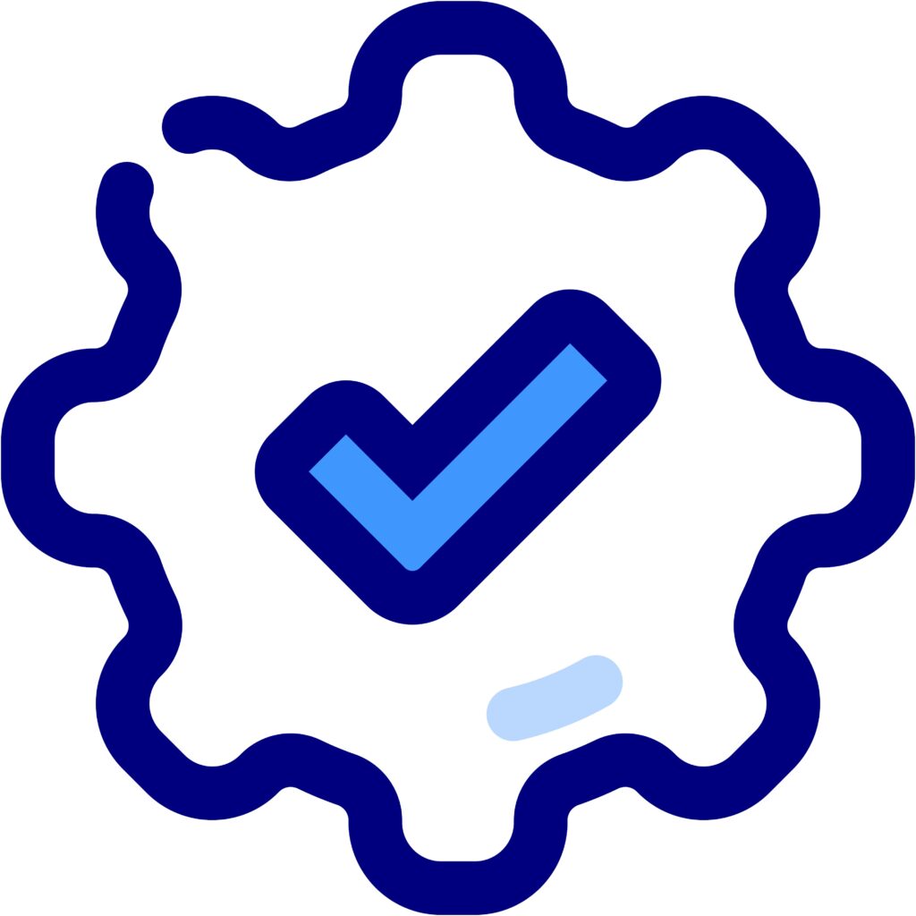 Blue checkmark representing proven