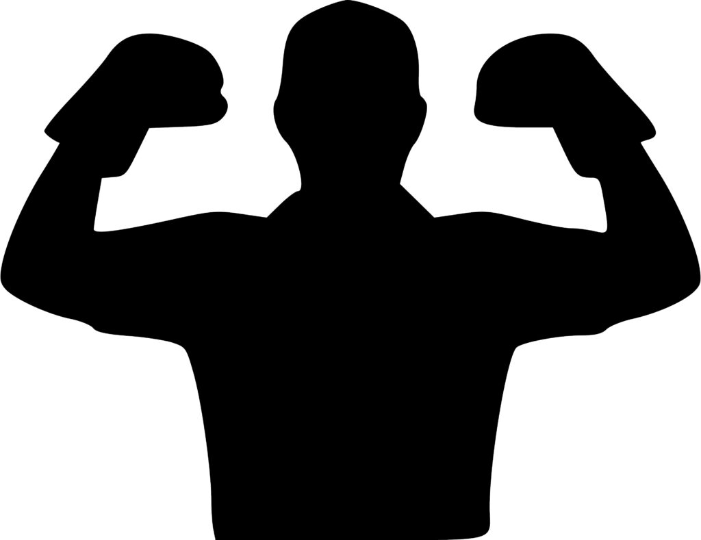 Silhouette with arms raised in victory