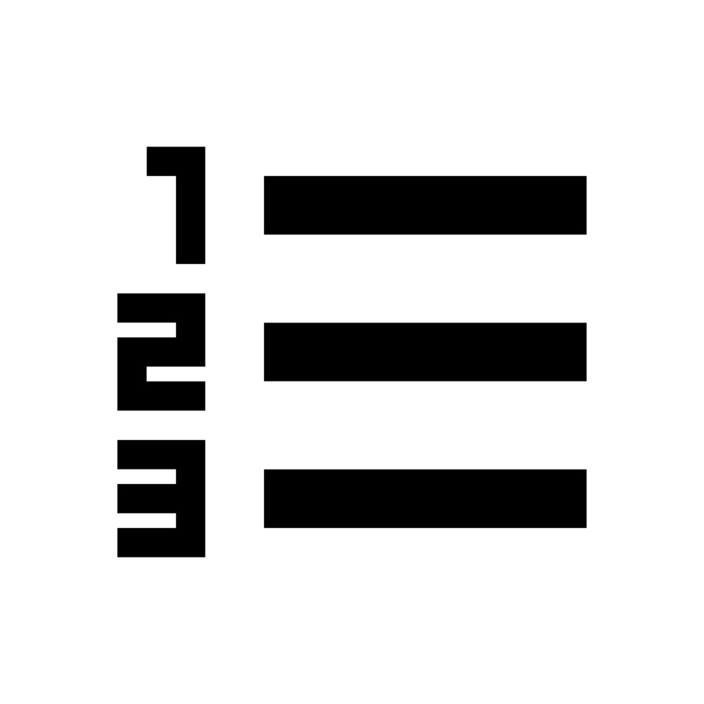 List numbered 1, 2, 3