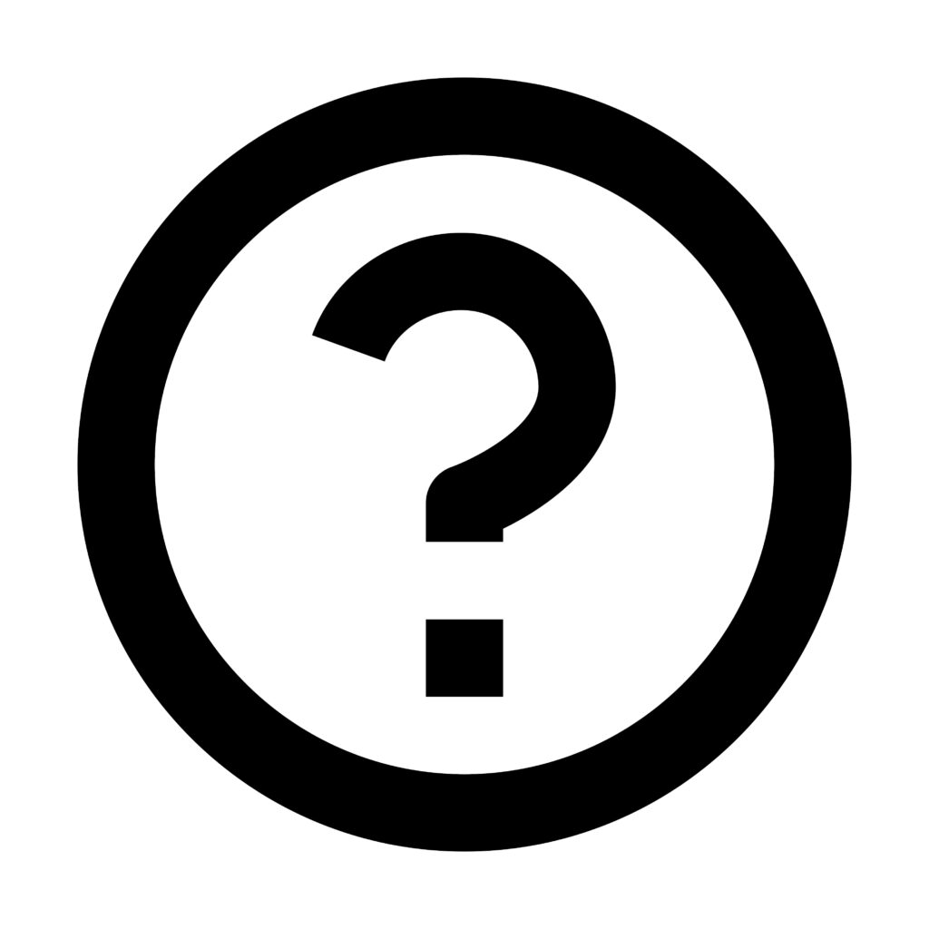 A circle frames a question mark, symbolizing search or inquiry.