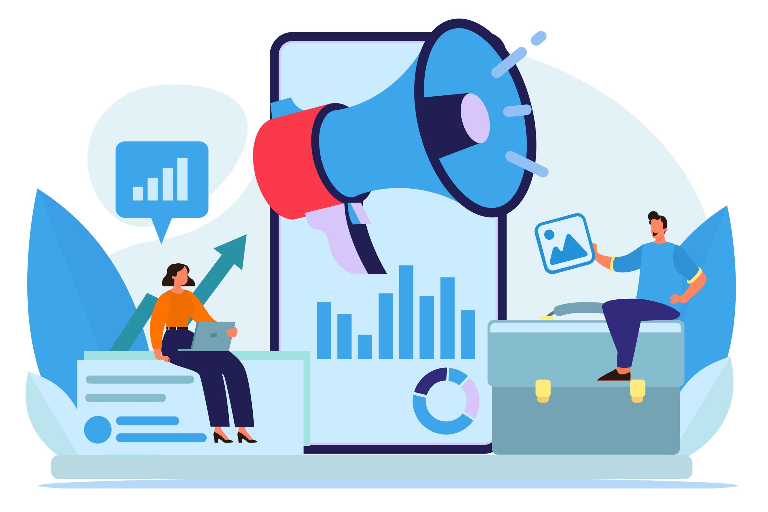 Digital marketing concept with megaphone and analytics